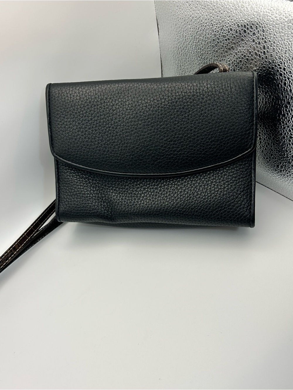 Brighton Vintage Pebble Leather Crossbody Purse Two-tone Black Brown Organizer - Picture 10 of 16